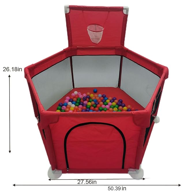 Portable Baby Ball Pit Playpen Playard Fence Playtent with Basketball Hoop Breathable Mesh for Indoors Outdoors Toddler Kids Large