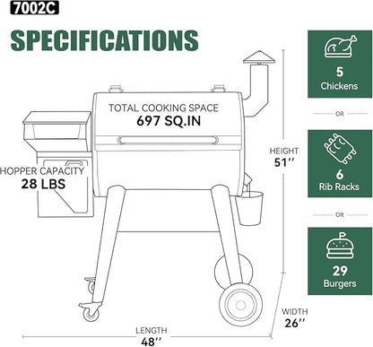 Z GRILLS Wood Pellet Grill Smoker with PID 2.1 Controller, 697 Cooking Area, Meat Probes, Rain Cover for Outdoor BBQ, 7002C