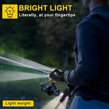 LED Rechargeable Flashlight Gloves, Gifts for Men, for Dad, Cool Stretchy Fingerless Light Gloves Gadget for Repairing Fishing Camping and Car Repairing, 1 Pair
