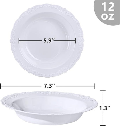 DaYammi 100 Pack Plastic Bowls, 12oz Disposable Soup Bowls, Heavy Duty Dinner Bowls for Weddings, Parties, Dinners, Catering and Everyday Use