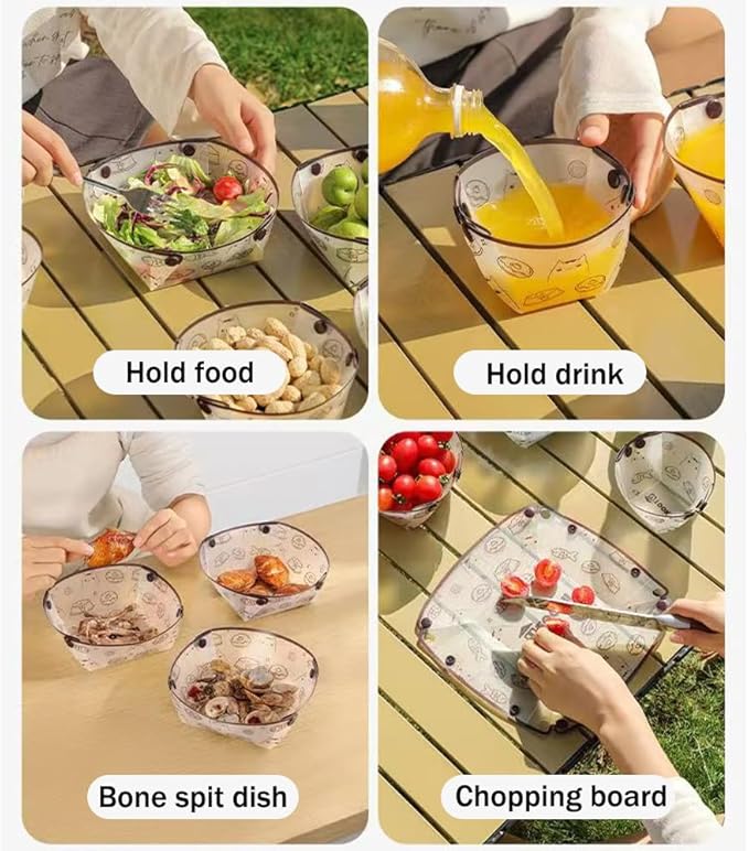 MIUPOO Collapsible Bowl Plate Cup Set,Portable Mess Kit,Food Grade Material Free Folding Plate for Lunch Family Picnic,Collapsible Set of 6, 3 Sizes