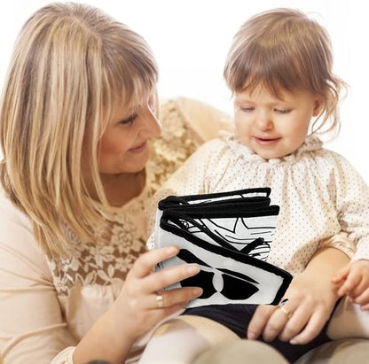 My First Black and White High Contrast Soft Book , Infant Tummy Time Toys, Black and White Baby Cards, Folding Educational Activity Cloth Book Suitable for Boys Girls Toddler