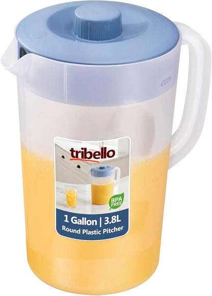 Tribello 1 Gallon Pitcher with Lid, Freezer/Dishwasher Safe, and BPA Free