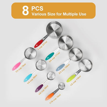 Stainless steel measuring cup set, consisting of 8 cups, suitable