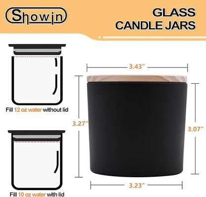 12 OZ Thick Candle Jars for Making Candles 12 Pcs, Empty Jars with Wood Lids for Spice Jars, Sample Container, Matte Black