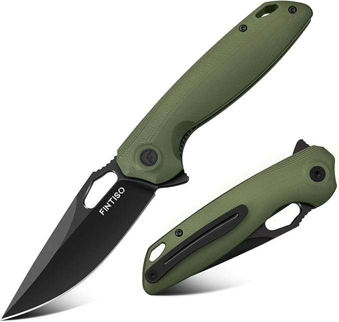 FINTISO Pocket Knife 3.38" Folding Knife Premium 14C28N Blade with G10 Handle, Camping Survival Hiking Knife, Best Gift for Men Women, Atlas Series