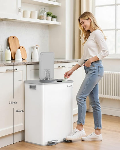 Lovewind Kitchen Trash Can, 2 x 8 Gallon Stainless Steel Trash and Recycle Bin