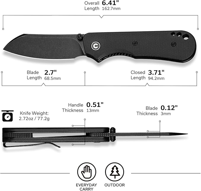 CIVIVI Crabby Pocket Knife, EDC Folding Knife for Men Women with Swedish 14C28N Blade Contoured Micarta Handle, Designed by Ken Onion Jr. C24055-3