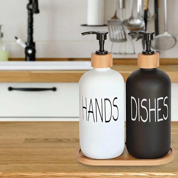 Glass Soap Dispenser Set, Hand Soap and Dish Soap Dispenser