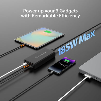j5create 185W GaN USB-C/A 3-Port Laptop Super Charger w/Power Delivery 3.1