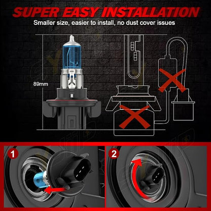 Upgraded Halogen Headlight Bulbs for Nissan Sentra 2004 2005 2006 2007 2008 2009 2010 2011 2012, High Low Beams and Fog Lights Headlamp Combo, 5500K Warm White, 300% Brightness, Plug n Play, 4-Pack