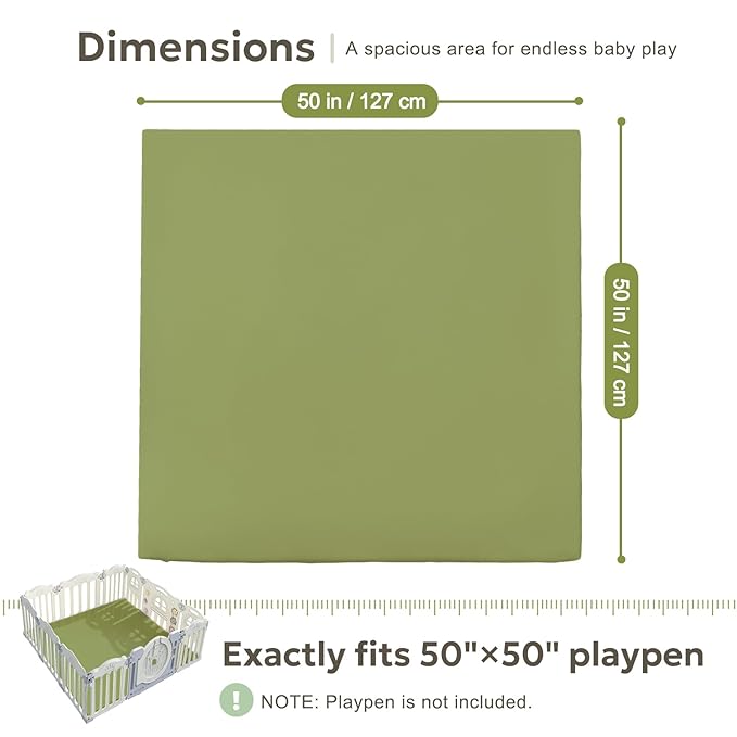 Mallify Baby Mat for Floor, Thick Soft Non-Toxic Vegan Leather Baby Play Mat, Waterproof Foam Play Mat, Padded Play Mat for Baby, 50x50 Playpen Mat, Infant Playmat for Baby Girls and Boys, Green