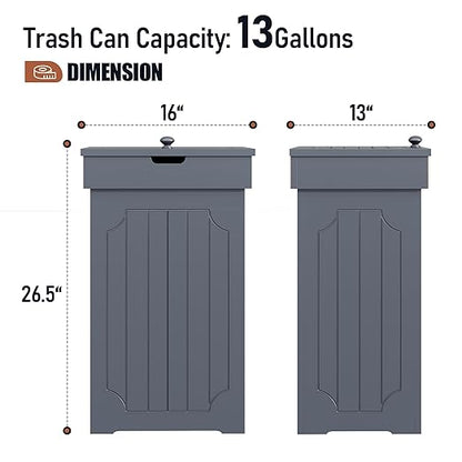 Function Home Trash Can Cabinet, 13 Gallon Kitchen Garbage Can, Wood Recycling