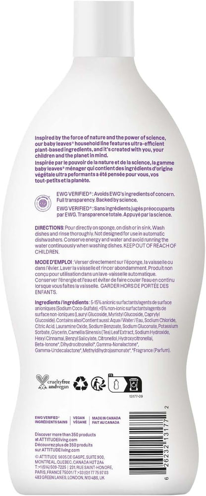 ATTITUDE Baby Bottle & Dish Soap, EWG Verified Bottle Cleaner, Dye Free, Removes Milk Residue & Grease, Vegan, Sweet Lullaby, 23.7 Fl Oz