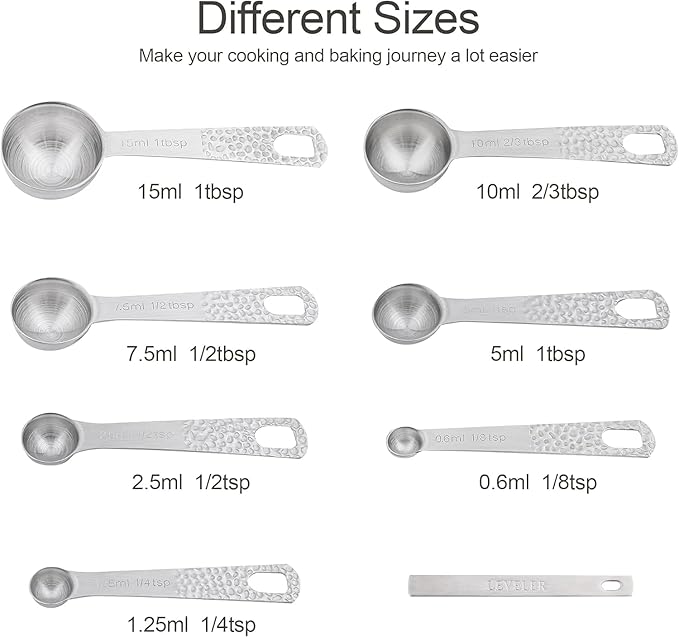 Measuring Cups and Spoons Set 14, Metric & US 18/8 Stainless Steel Measuring