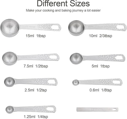 Measuring Cups and Spoons Set 14, Metric & US 18/8 Stainless Steel Measuring