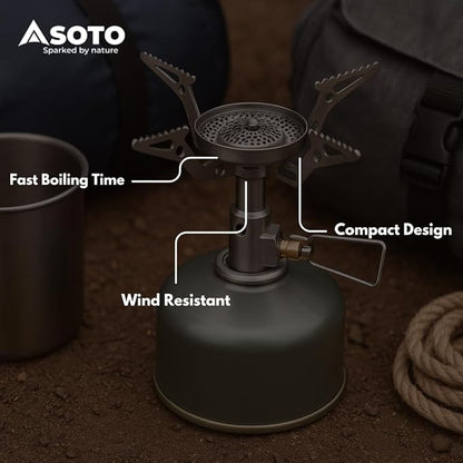 SOTO Amicus Stove with or without Igniter Camping Stove - Superior Under Windy Conditions, Shock Resistant, and Low-cost With High-end Performance Stove