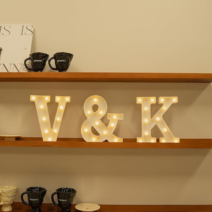 Foaky Rechargeable LED Letter Lights Sign Marquee Light Up Letters Sign for Night Light Wedding/Birthday Party Christmas Lamp Home Bar Decoration (V)