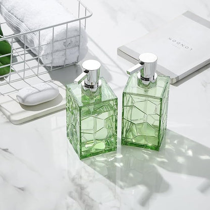 2 Pack Clear Saga Green Rust Proof Soap Dispenser Bathroom, Acrylic Plastic