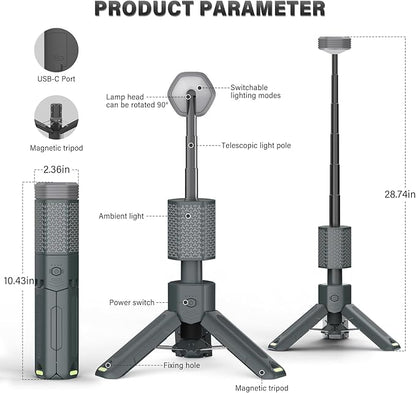 Telescopic Camping Light - 10500mAh Rechargeable Camping Lantern with Storage Bag, Dimmable Magnetic Tent Lamp, Waterproof Camp Light Outdoor Work Emergency Lights for Home Power Outage, Hiking -Gray
