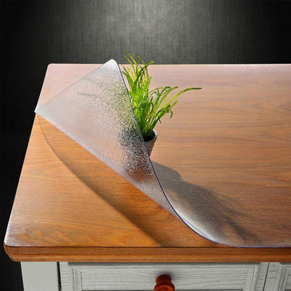 NECAUX Custom Multisize 1.5mm Thick Frosted PVC Table Cover Protector - 36 x 84 Inch Kitchen Wood Grain Vinyl Transparent Table Cover for 7 Foot Plastic Protective Dining Room Table Pad