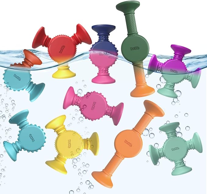 BUNMO Bath Toys Suction - Connect, Build, Create - Bath Toys - Hours of Fun & Creativity - Fine Motor Skills - Stimulating Sensory Toys - Non-Mouthable Toy 3+ - Color Changing 10 Pack