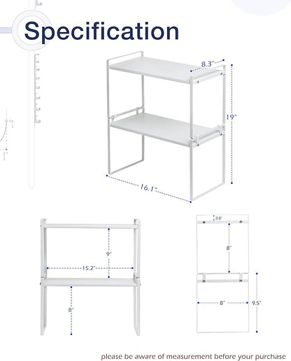 Nxconsu 2Pack Cabinet Shelves Stackable Organizer Rack Riser for Kitchen Cabinet Pantry Cupboard Counter Countertop Home Organization Storage Space Saver Heavy Duty Metal Nonslip White Tall