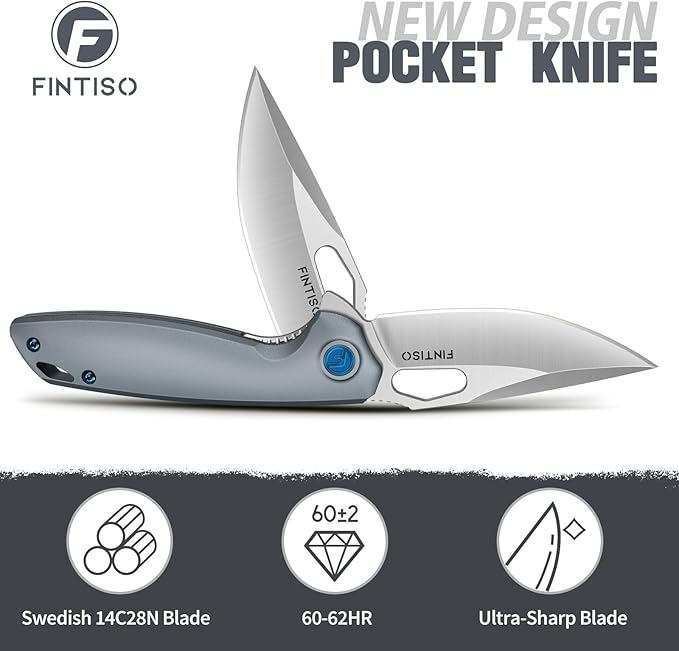 FINTISO Mini Pocket Knife 2.79" Small EDC Knife Premium Swedish 14C28N Blade, Folding Knife with 6061 Aluminum Alloy Handle, Camping Survival Hiking Knives, Best Gift for Men Women, Atlas Series
