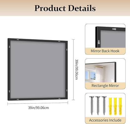 Black Bathroom Mirror for Wall, 39x39 Inch Rectangle Mirror