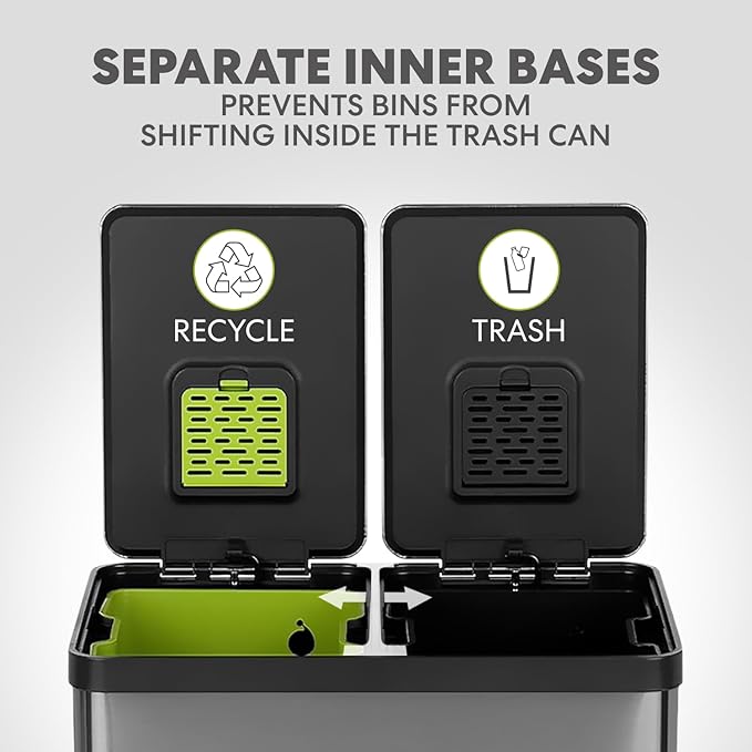 Simpli-Magic 16 Gallon Elegant Black Step Trash Can – Dual Compartment Kitchen