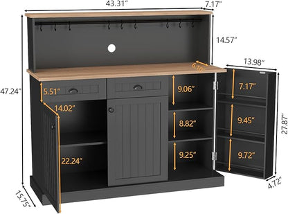 Sideboard Buffet Cabinet with 2 Drawers, Farmhouse Kitchen Pantry with
