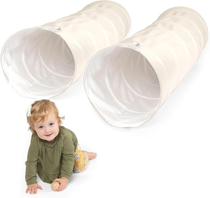 Play Platoon Baby Tunnel Toys for Toddlers 1-3 - 6 Ft Premium Vegan Leather Kids Tunnels for Babies - Wipeable, Water Resistant, Soft Durable Easy Fold and Storage Play Tunnel with Carry Bag - 2 Pack