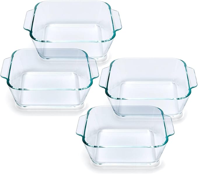 Small Casserole Dishes 4 Pack, 5 Inch Glass Square Baking Dish Individual