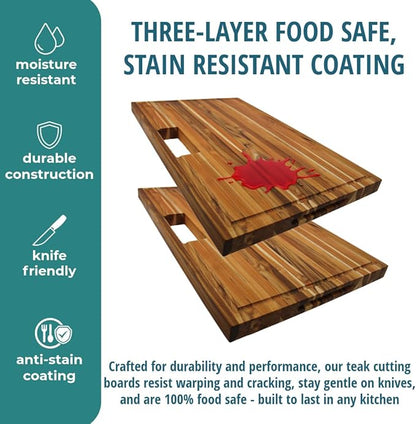 EcoDecors, Teak Edge Grain Cutting Board 29"x18", Solid FSC Teakwood Butcher Block with Juice Groove, Handles & Waste Chute, Large Cutting Board for Kitchen, Carving, and Stove-Top Prep