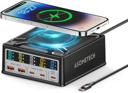 USB Charging Station, ASOMETECH 260W 5Ports Fast Charging Hub, 140W PD3.1 USB C