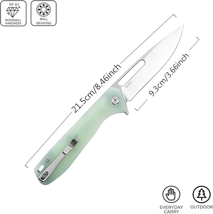 Sitivien ST801 Folding Knife,8Cr18Mov Steel Blade with G10 Handle Pocket Knife EDC Tool Knife for Outdoor Survival, Camping, Hiking,Hunting(Jade) …
