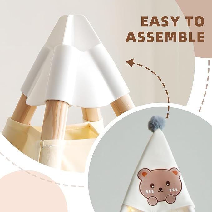Teepee Tent for Kids-Portable Children Play Tent Indoor Outdoor (White with Mat)