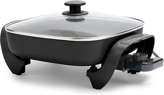 GreenLife 12" 5QT Square Electric Skillet, Glass Vented Lid, Ceramic PFAS-Free
