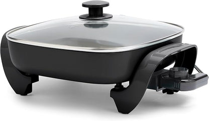 GreenLife 12" 5QT Square Electric Skillet, Glass Vented Lid, Ceramic PFAS-Free