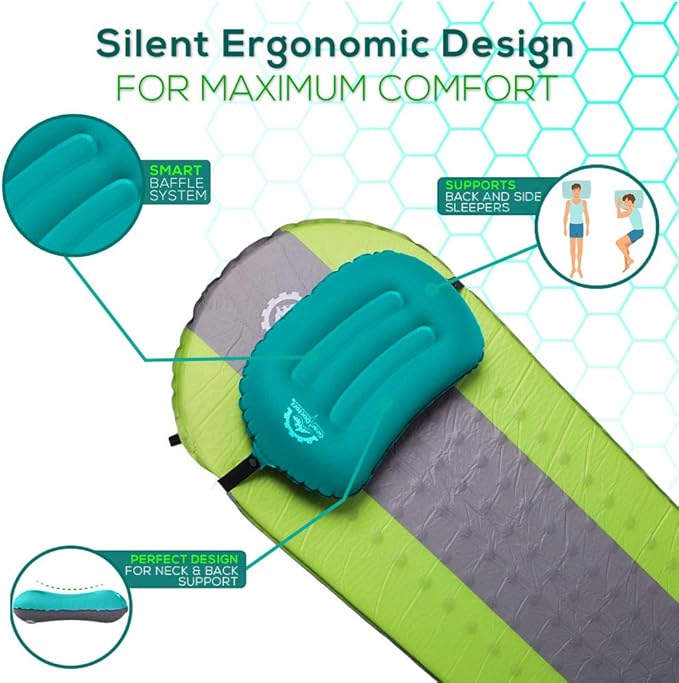 Gear Doctors Inflatable Camp Pillow, Backpacking - Blow Up Pillow (Teal)