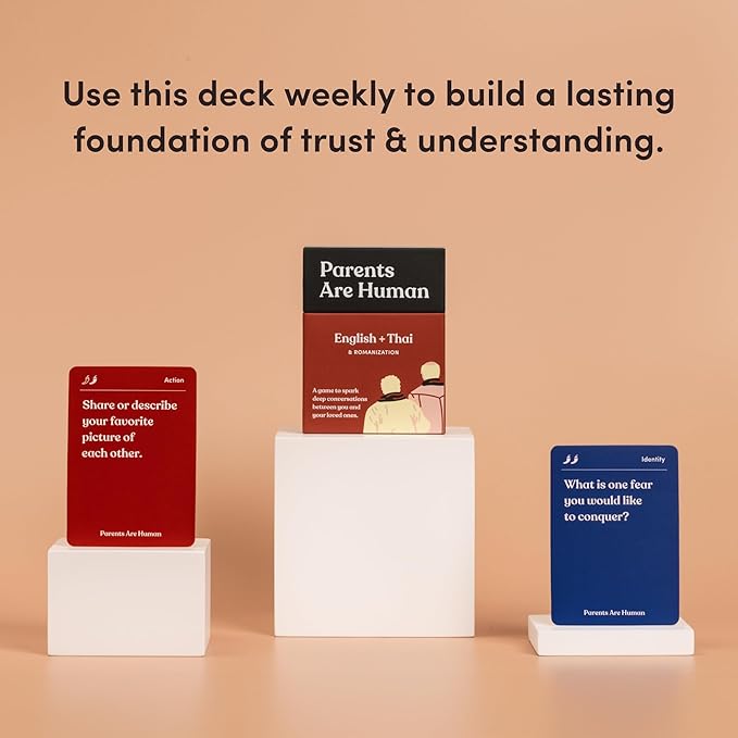 Parents Are Human, Relationship Cards, Get to Know Each Other Better, Parents, Families, Teens & Kids Relationship Building, Light & Deep Questions, 70 Questions & Activity Cards, English +Thai