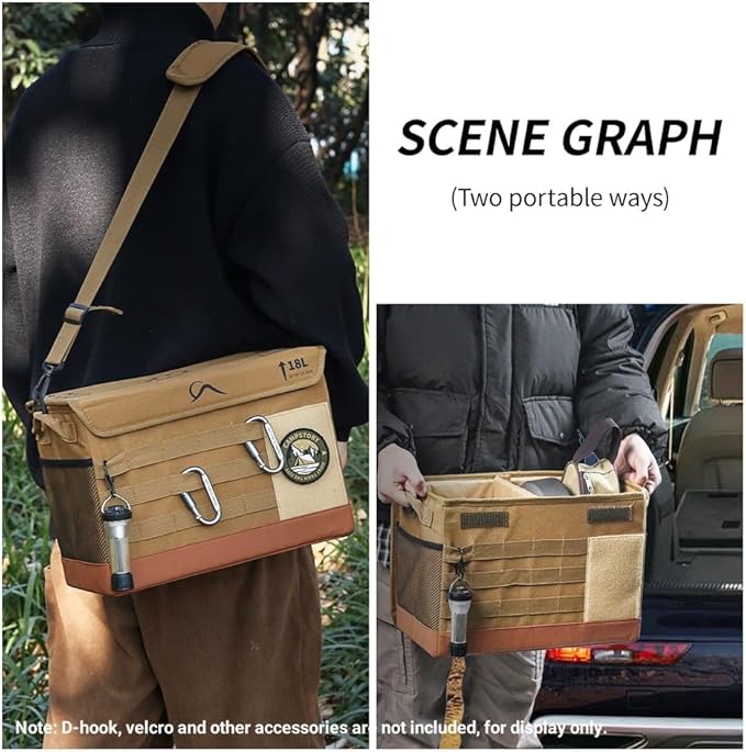 18L Camping Storage Bag, Multifunctional Waterproof Picnic Basket, Tent Stakes Organizer,with Adjustable Shoulder Strap for Hiking Cookware, Travel, Car