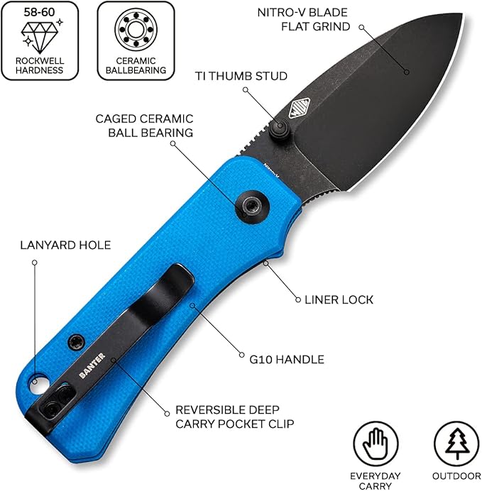 CIVIVI Baby Banter Pocket Folding Knife for EDC, 2.34" Blade Small Knife with Titanium Thumb Stud Opener C19068S-3 (Blue)