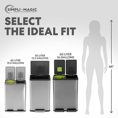 Simpli-Magic 16 Gallon Elegant Black Step Trash Can – Dual Compartment Kitchen