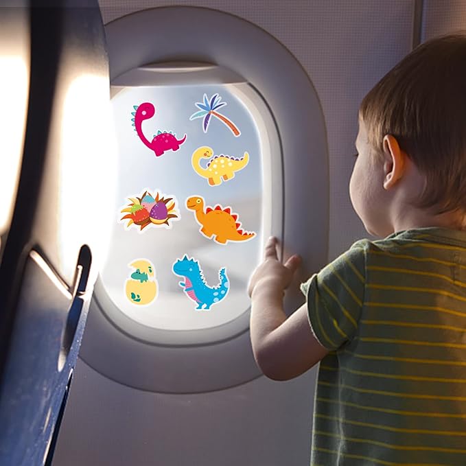 Window Clings Stickers for Kids Window Gel Clings Decals Thick Gel Clings Toddlers and Adults Classroom Home Nursery Airplane Birthday Party Supplies (Dinosaur)