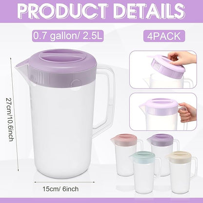 Uiifan 4 Pcs Plastic Water Pitcher