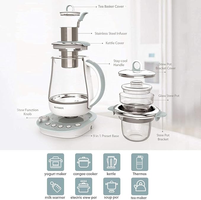 BUYDEEM K2683 Health-Care Beverage Tea Maker and Kettle, 9-in-1 Programmable