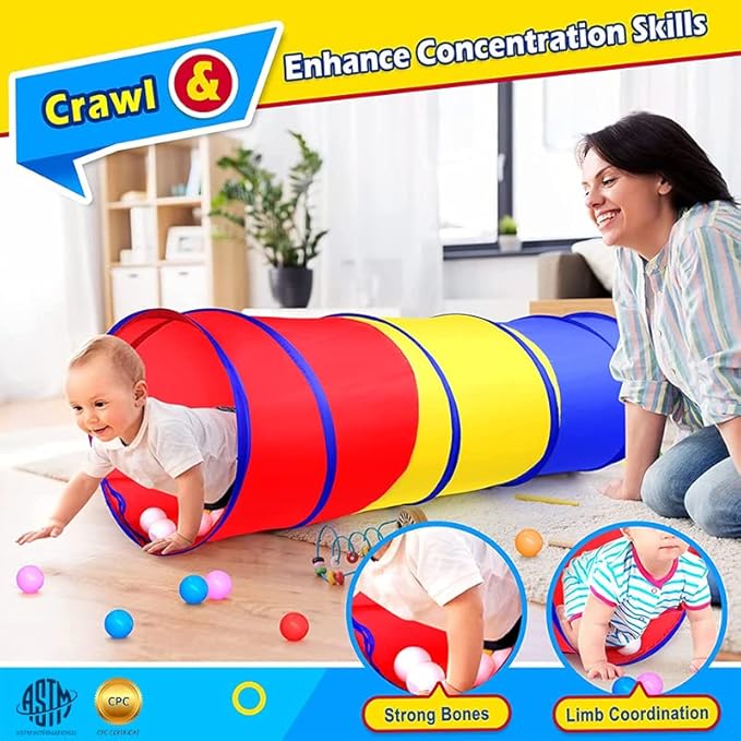Moncoland Kids Play Tunnel Tent for Toddlers, Colorful Pop Up Crawl Toy Baby Children or Dog Cat Pets, Collapsible Gift Boy and Girl Indoor Outdoor Games (Colorful Toodler Tunnel)