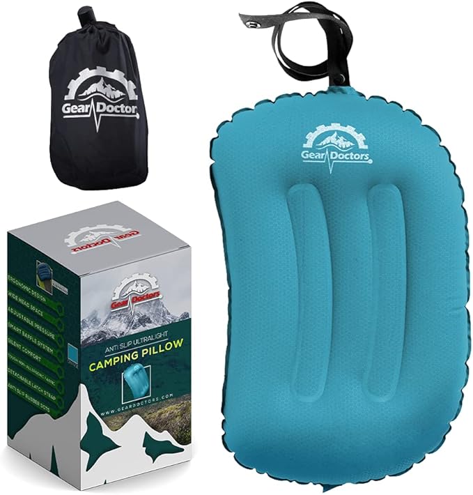Gear Doctors Inflatable Camp Pillow, Backpacking - Blow Up Pillow (Teal)