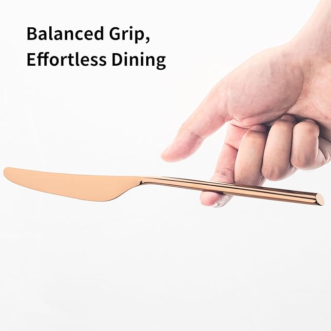Alata Bailey Rose Gold 20-Piece Forged Stainless Steel Flatware Set Cutlery Set, Service for 4, Silver Finish, Dishwasher Safe
